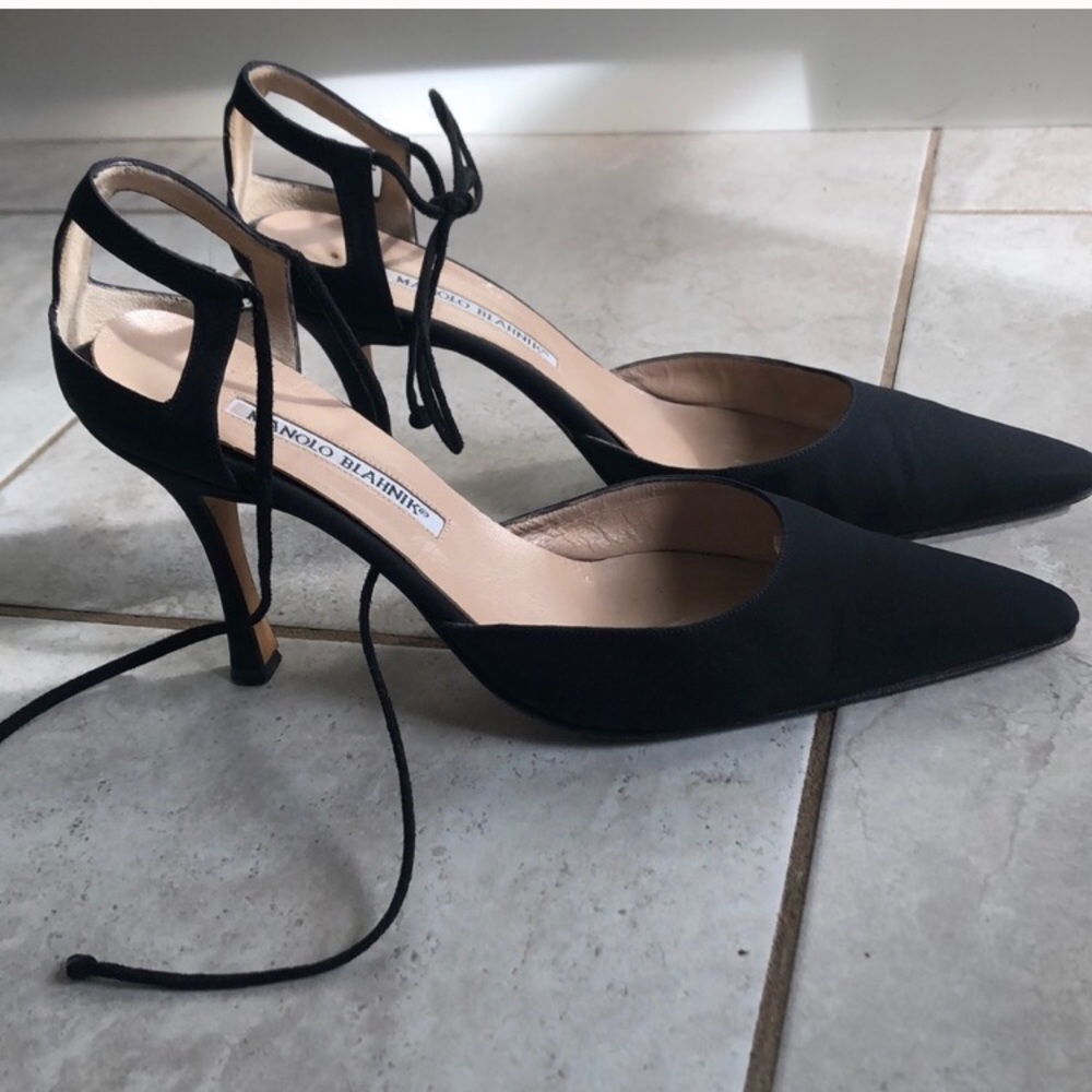 Navy Satin Manolos 8.5